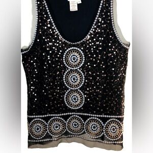 Vintage Max Studio Specialty Products Sequined Black Top Size M Medallion Design